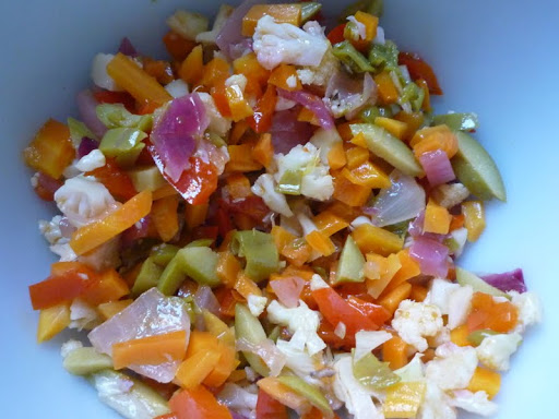 Chopped cooked giardiniera with green olives