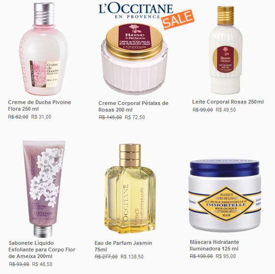 Liquidação L’Occitane oferece produtos com até 50% off.