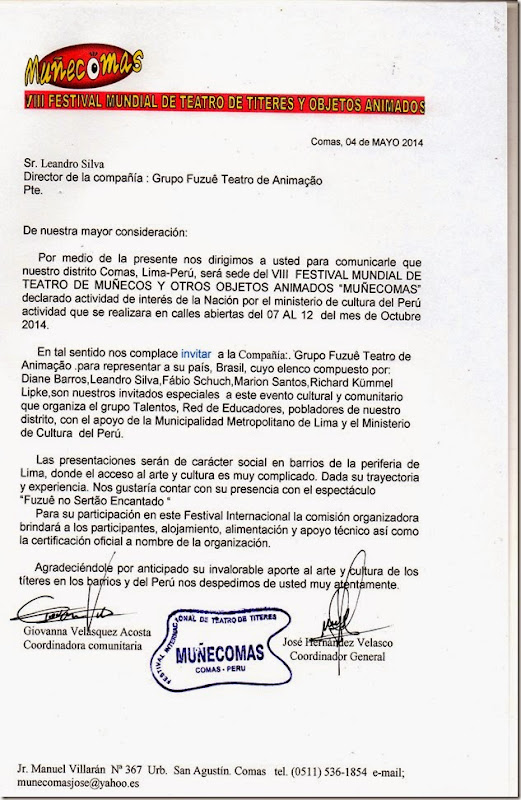 Carta Convite Muñecomas 2014 . Fuzuê