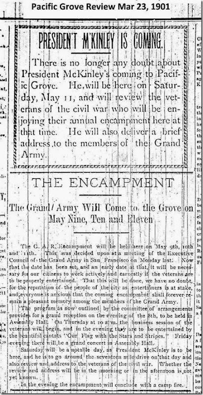 President McKinley is coming Pacific Grove Review Mar 23, 1901