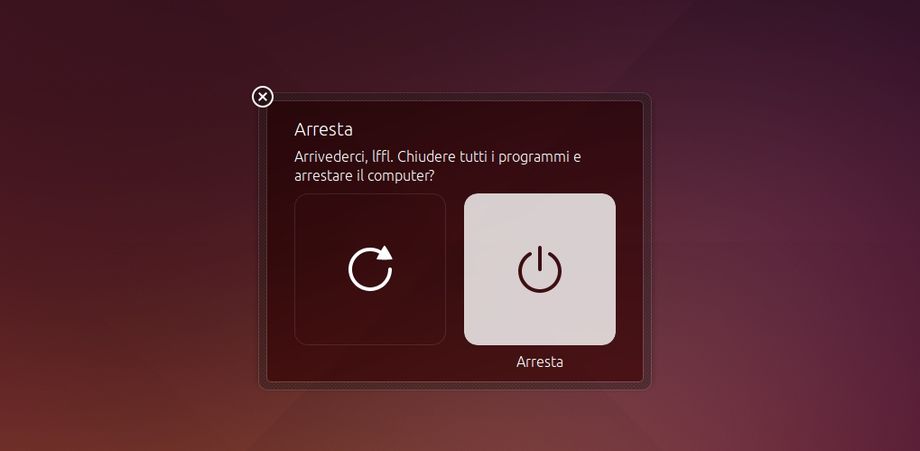 Ubuntu finestra logout spegni e riavvia