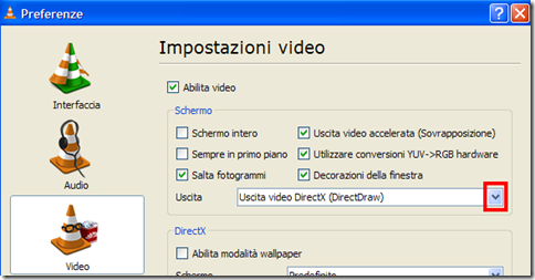 VLC Impostazioni video