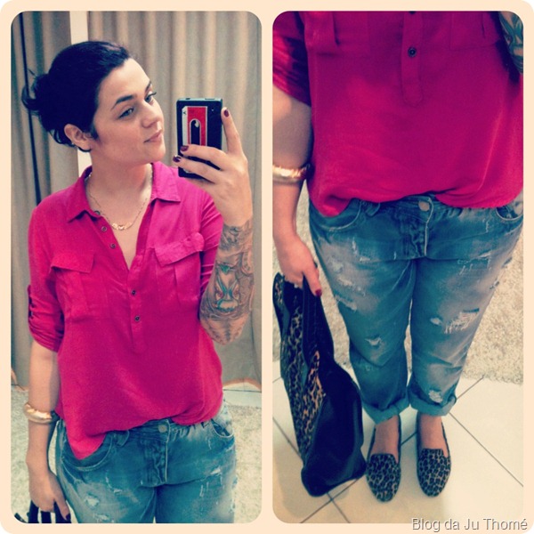 look jeans boyfriend john john e camisa rosa pink renner