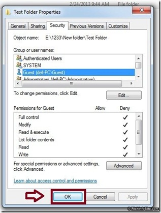 save the permission settings