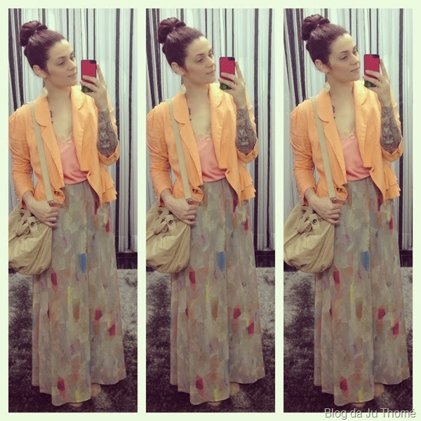 look saia longa CANAL e blazer laranja look saia longa CANAL e blazer laranja