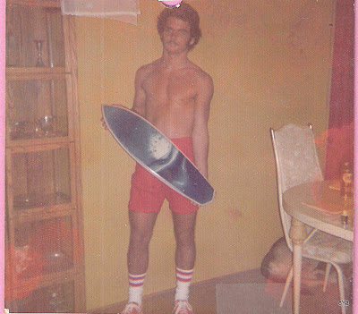 Bruce holding onto a very early diamond tail made with a resin art work design. This was made in a Wood shop class in 1972 and later became Bruce's model board