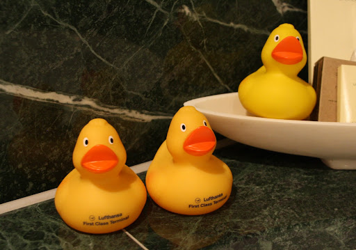 We brought the Hyatt rubber ducky two friends from the Lufthansa lounge