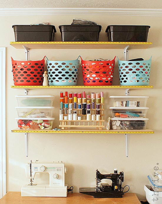 Use busted tape measures to decorate shelves - choosetothrive.blogspot.com