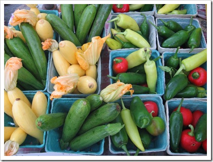 squash blossoms and chile peppers