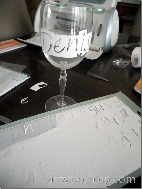 Personalized wine glasses using glass etching cream.