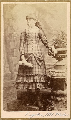 Young girl plaid dress front CdV DL Antiques
