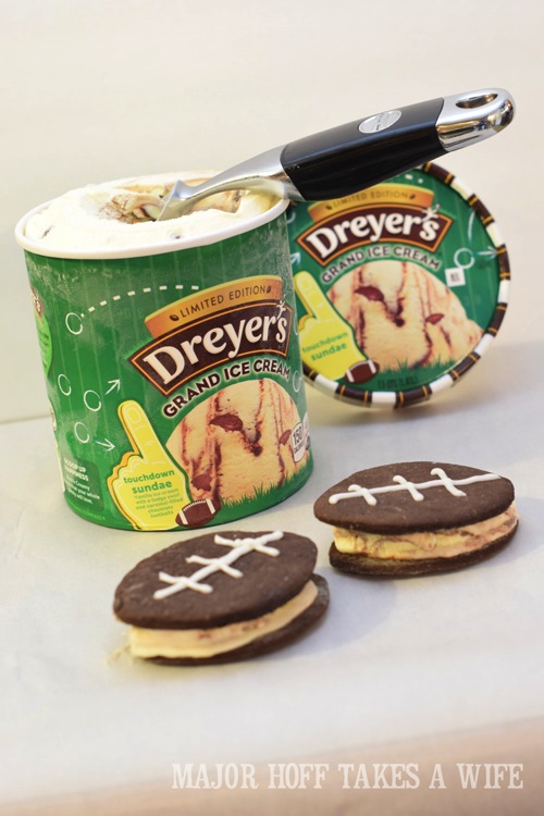 How to make football shaped ice cream sandwiches. Looking for a fun party for your teenage boy? Why not throw a Football video game party? Easy ideas for how to entertain kiddos during the Big Game. Features DiGiorno pizza, personalized football cups, free printable lanyards, and an incredible recipe for football shaped ice cream sandwiches! #GameTimeMVP #CollectiveBias #ad How to make football shaped ice cream sandwiches. Looking for a fun party for your teenage boy? Why not throw a Football video game party? Easy ideas for how to entertain kiddos during the Big Game. Features DiGiorno pizza, personalized football cups, free printable lanyards, and an incredible recipe for football shaped ice cream sandwiches! #GameTimeMVP #CollectiveBias #ad