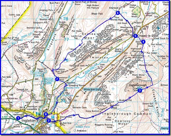Our Ingleborough route - 22.5 km, 900 metres ascent, 7 hours approx