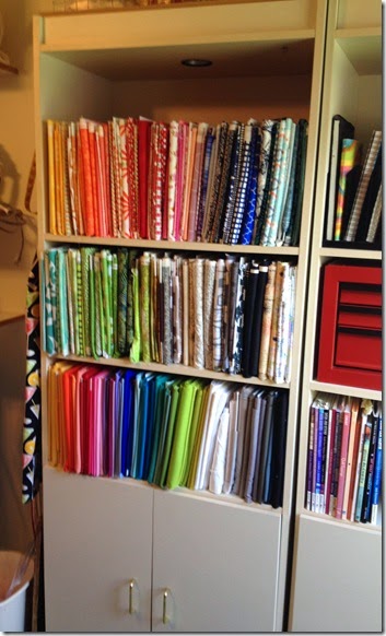 fabric in bookcase