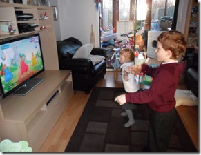 Having fun playing Just Dance Kids