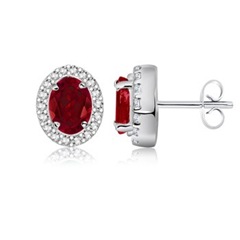 Oval Garnet and Diamond Border Earrings