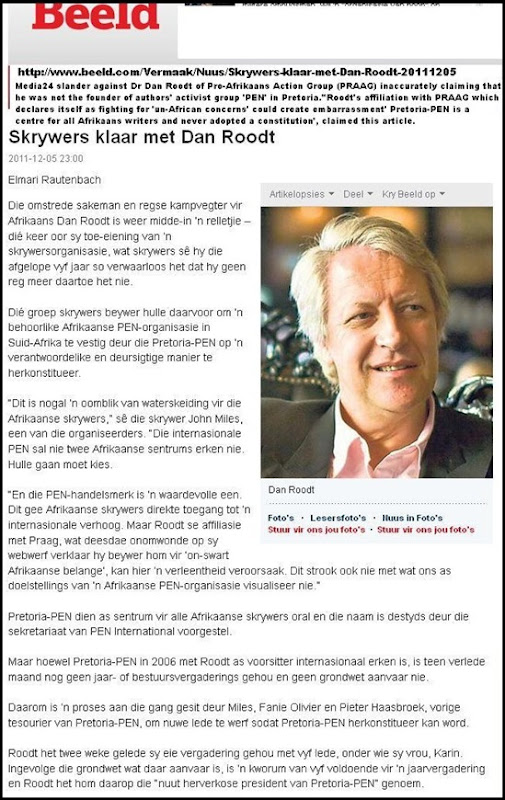 ROODT BEELD MEDIA 24 SLANDER SKRYWERS IS KLAAR MET ROODT MEDIA24 LIES ABOUT ROODT NOT BEING PEN CHAIRMAN