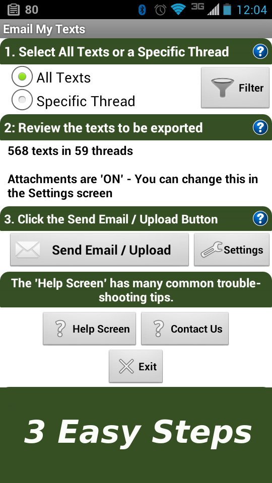 Android application Email My Texts screenshort