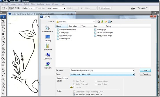 Saving bunny page in photoshop