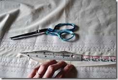 Clipping the insertion lace safely by using my metal ruler.
