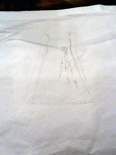 A sketch of the little girls' dress by Keny, who suggested that Tete Mercado create the actual garments.