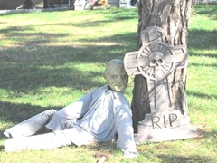 11.2011 Wellfleet Halloween yard 4 RIP man lying down