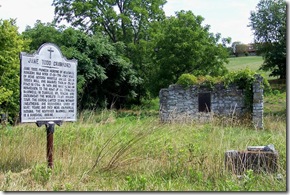 Jane Todd Crawford marker with old church foundation (Click any photo to enlarge)
