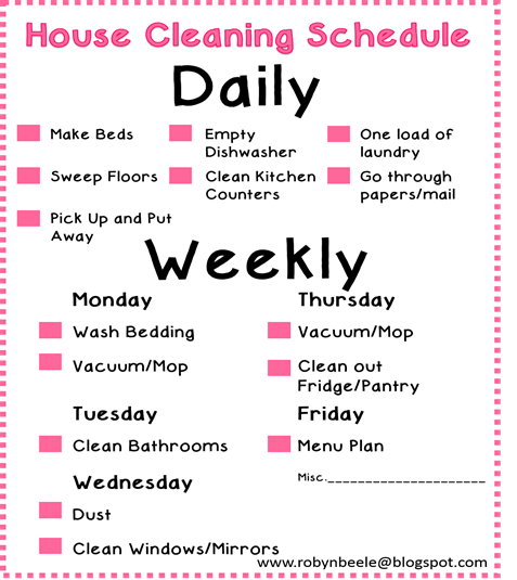 family cleaning schedule