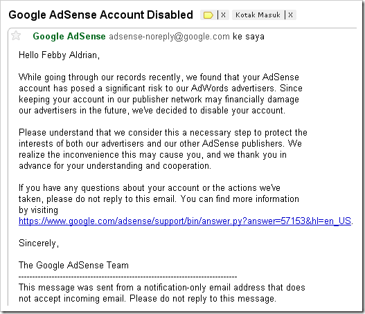 adsense account disabled