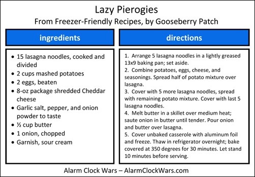 lazy pierogies recipe card