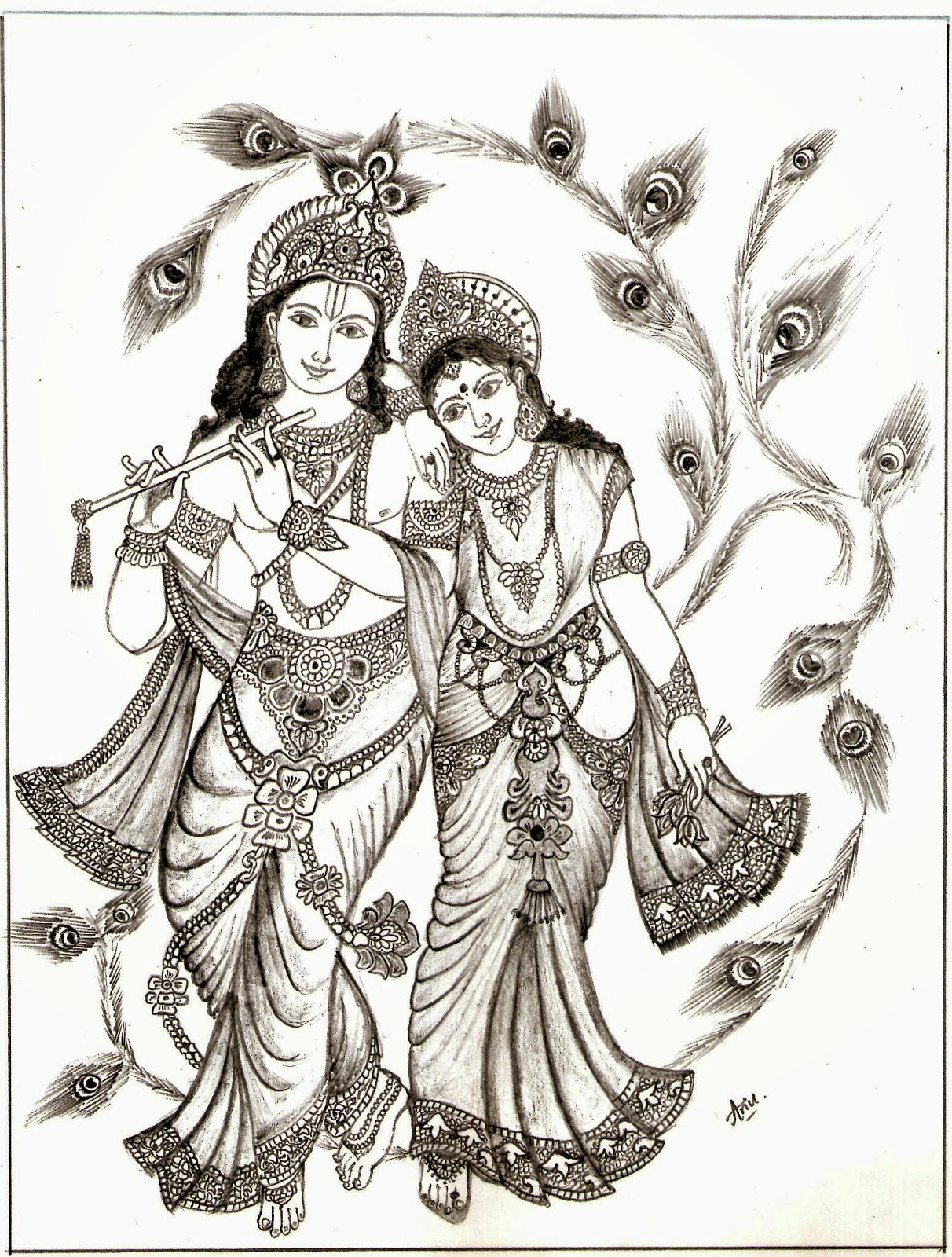 My Art World: Pencil art of Radha krishna