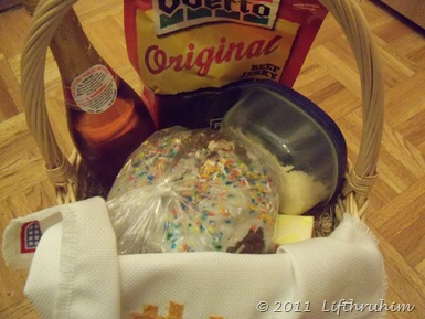 Our simple Pascha Basket containing bread, butter, jerky.
