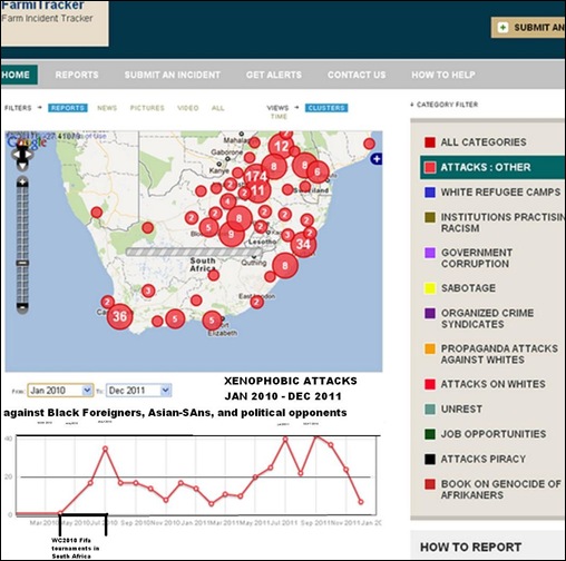 XENOPHOBIC ATTACKS AGAINST ASIANS FOREIGN BLACK AND POLITICAL ATTACKS DROP SINCE OCT 2011 MAP