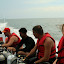 Our dive boat, speeding along the Caribbean coast.