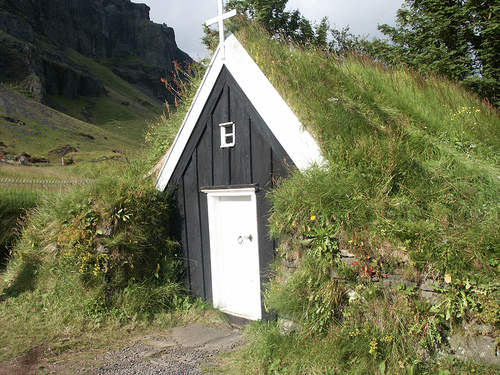 I love this little church nestled in the countryside with a lush, overgrown green roof. (© All rights reserved by jonna)