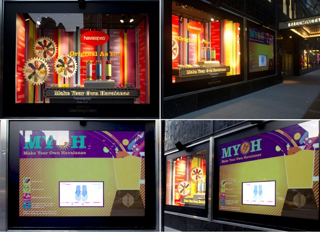 Havaianas lança vitrine interativa em Nova York com serviço de customização da sandália. vitrine havaianas new york 2 interativa