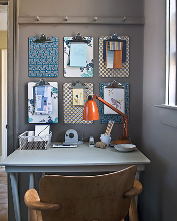 Use decorative paper (or wallpaper leftovers or samples) to brighten basic clipboards.