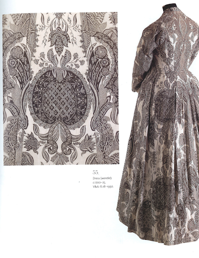 Talk about high-fashion! This dress is made of a rare example of chintz fabric, as it doesn't feature the characteristic bright colors. Dress circa 1800-1950. Talk about high-fashion! This dress is made of a rare example of chintz fabric, as it doesn't feature the characteristic bright colors. Dress circa 1800-1950.