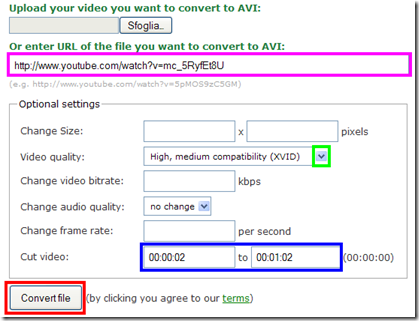 Opzioni di conversione video Online-Converter