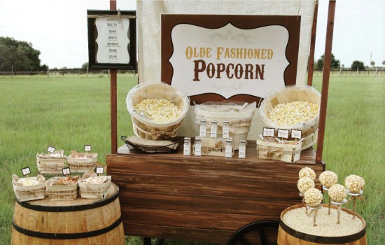 Party planning idea--old fashioned popcorn bar, from The Party Dress magazine, fall issue