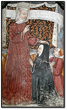 Guglielma imponiendo las manos a Maifreda de Pirovano, iglesia de san Andrea, en Brunate, sig. XV. Guglielma imponiendo las manos a Maifreda de Pirovano, iglesia de san Andrea, en Brunate, sig. XV.