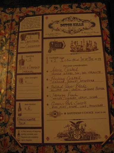 The menu of special cocktails at Dutch Kills is revised frequently.