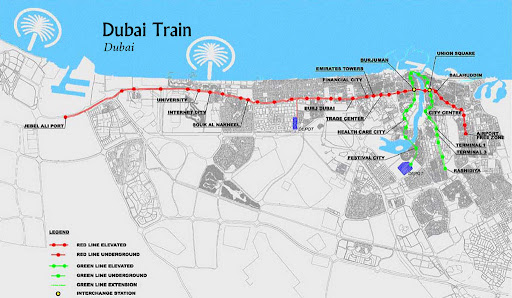 Dubai+metro+rail+route