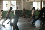 The class moves as one, capoeira lessons, Arrial d'Ajuda, Brazil