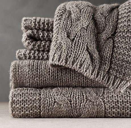 These sweater-style throws from restorationhardware.com are both beautiful and soft, perfect for a sofa or armchair. These sweater-style throws from restorationhardware.com are both beautiful and soft, perfect for a sofa or armchair.