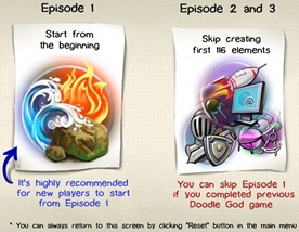 Tela de escolha dos episódios de Doodle God 2 Tela de escolha dos episódios de Doodle God 2