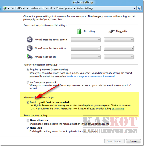 Enable & Disable Hybrid Boot di Windows 8