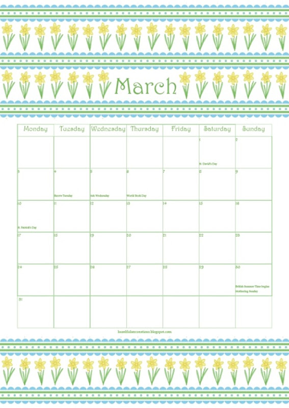 March free printable calender daffodil March free printable calender daffodil