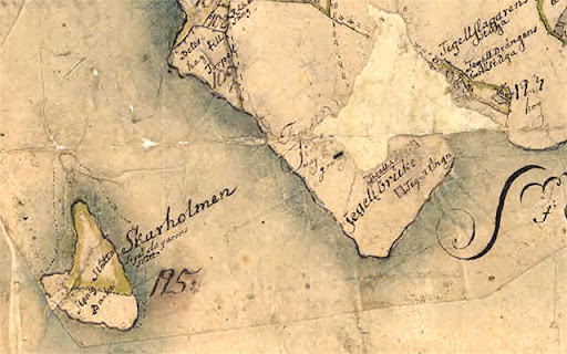 Karta över Skarholmen och Graneberg från 1732
