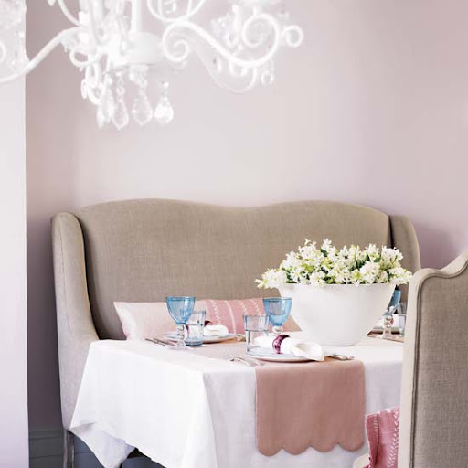 A perfectly pastelled setting for this banquette. (via littleemmaenglishhome.blogspot.com)
